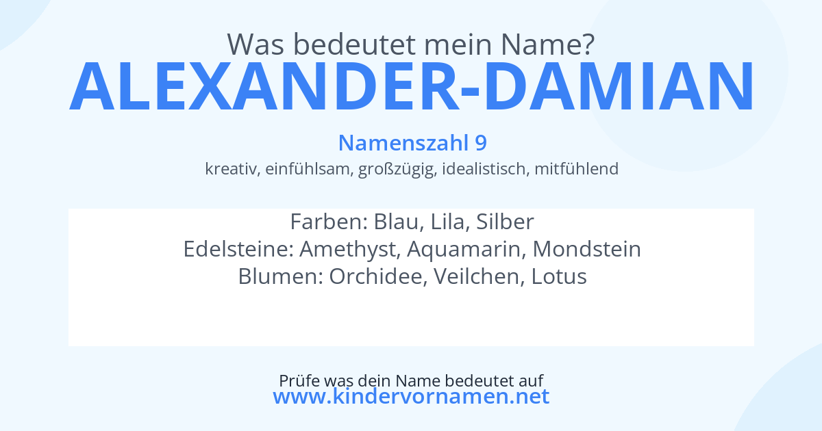 Was bedeutet der Name Alexander-Damian?