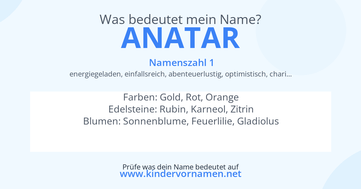 Was bedeutet der Name Anatar?