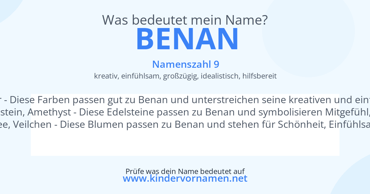 Was bedeutet der Name Benan?