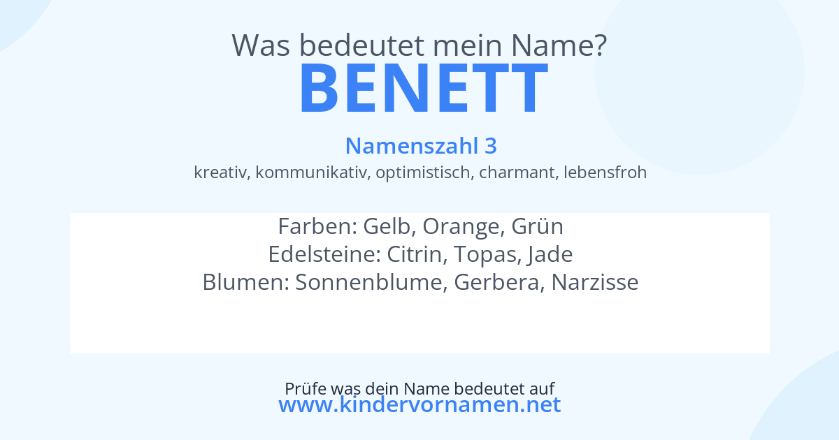 Was bedeutet der Name Benett?