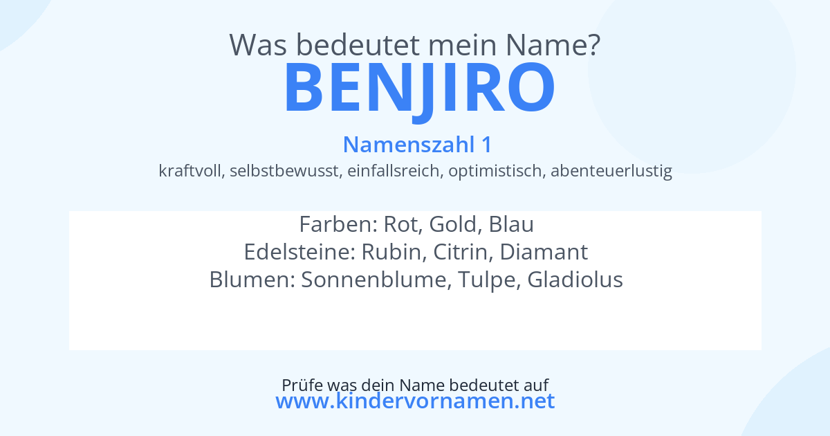 Was bedeutet der Name Benjiro?