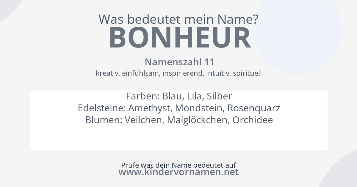 Was bedeutet der Name Bonheur?