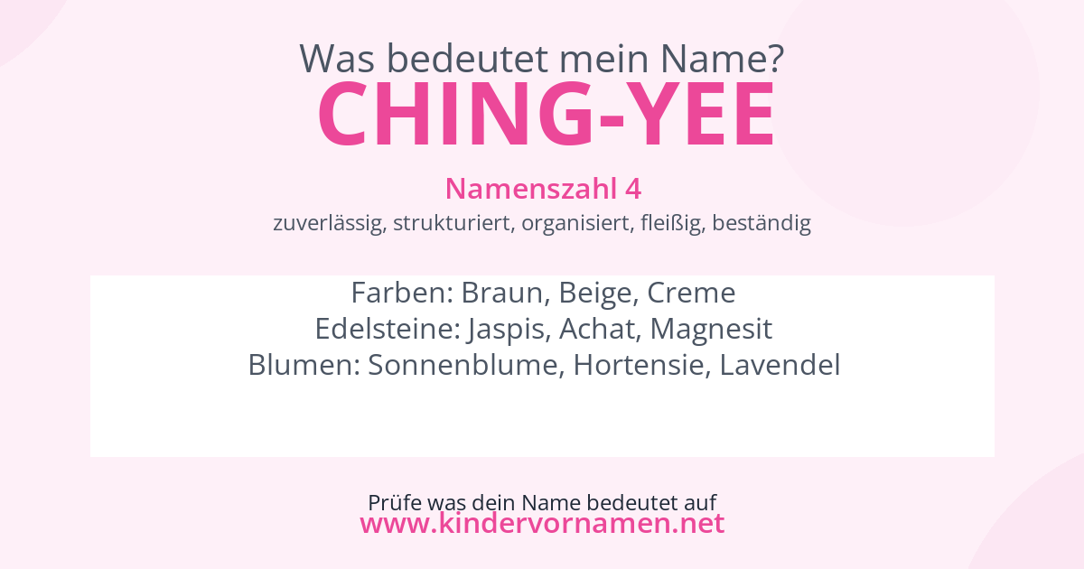 Was bedeutet der Name Ching-yee?