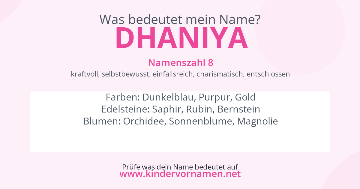 Was bedeutet der Name Dhaniya?