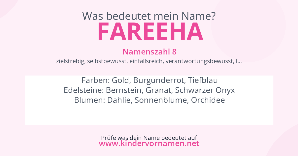 Was bedeutet der Name Fareeha?