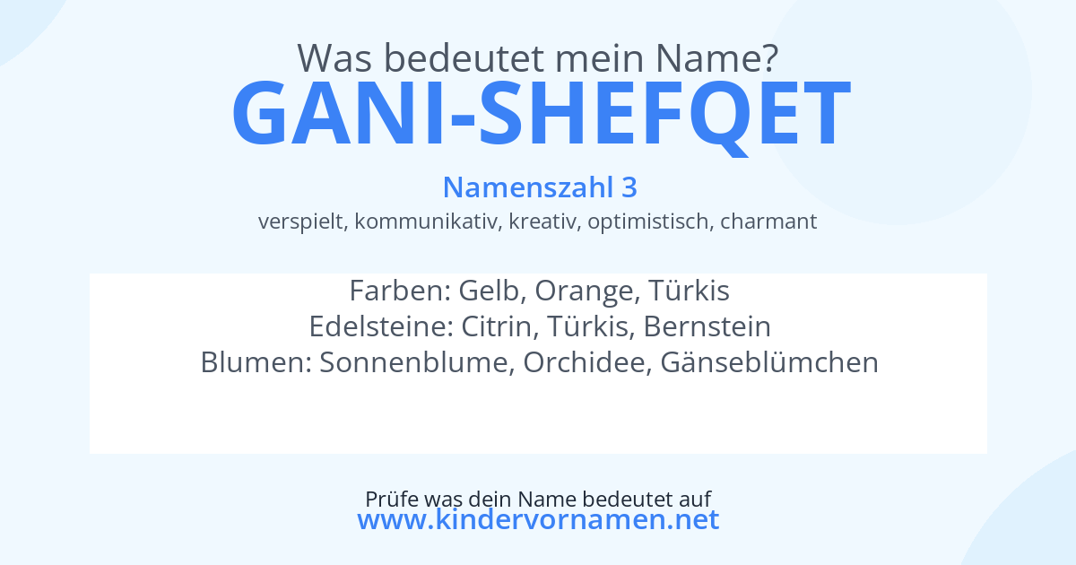 Was bedeutet der Name Gani-Shefqet?