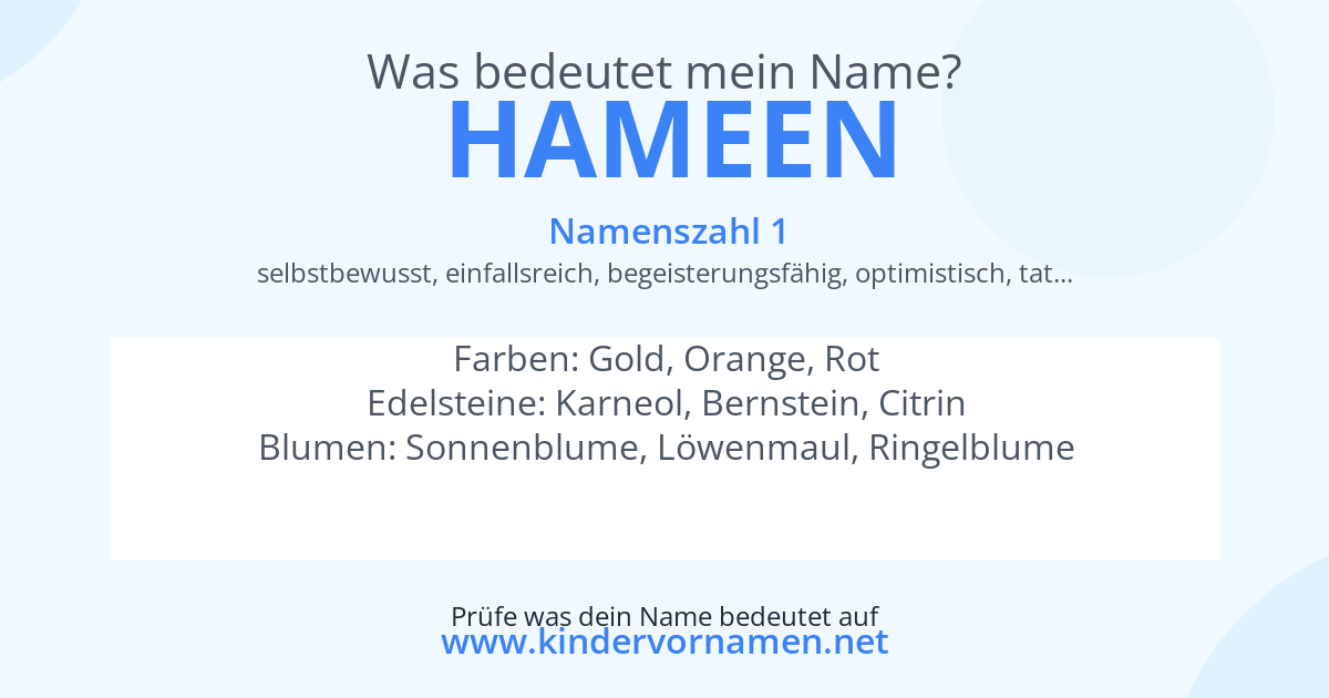 Was bedeutet der Name Hameen?