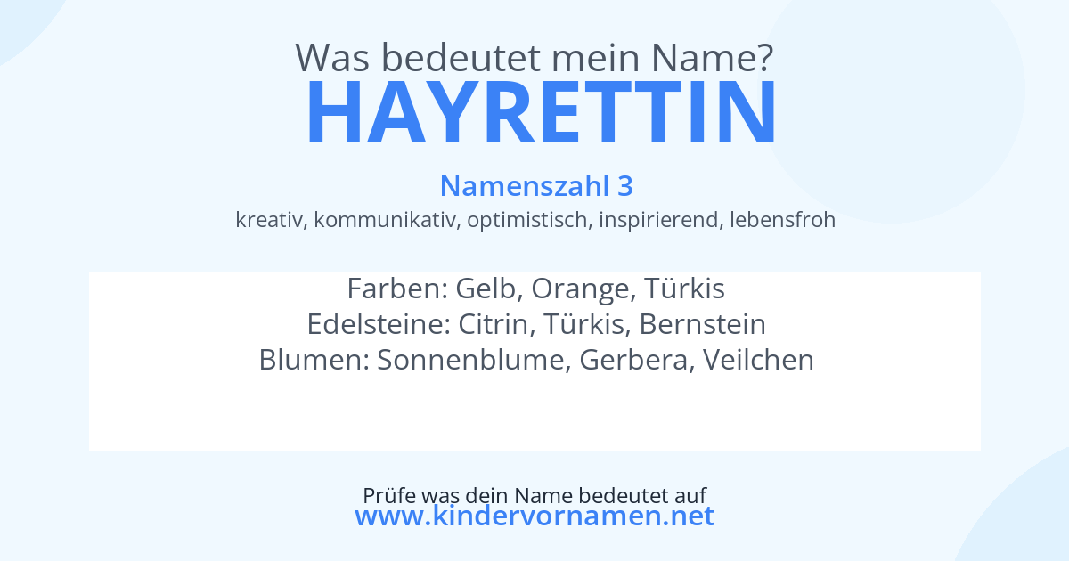 Was bedeutet der Name Hayrettin?