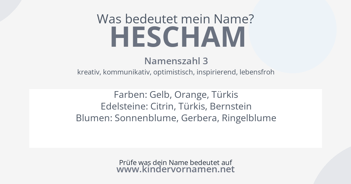 Was bedeutet der Name Hescham?