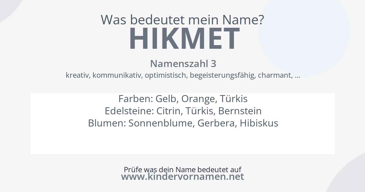 Was bedeutet der Name Hikmet?