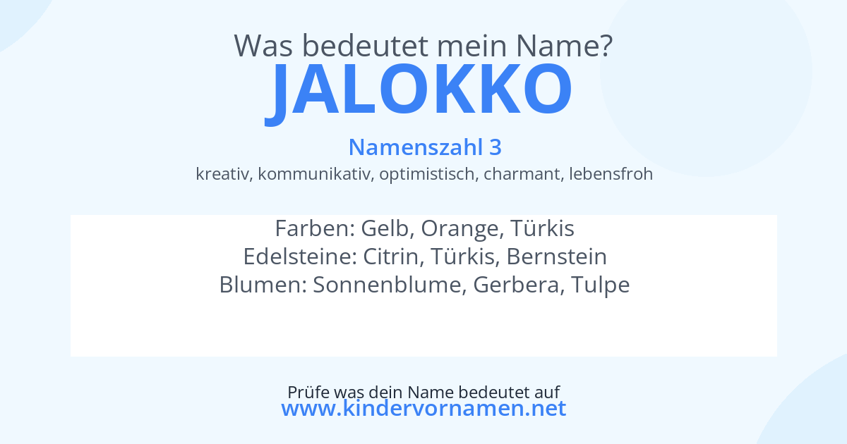 Was bedeutet der Name Jalokko?