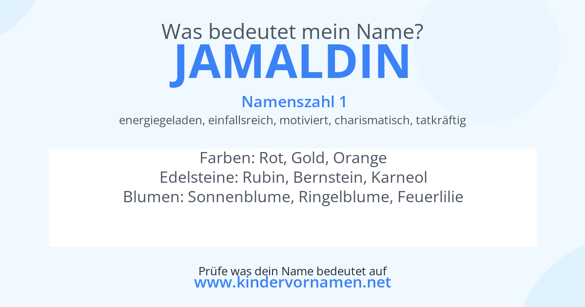 Was bedeutet der Name Jamaldin?