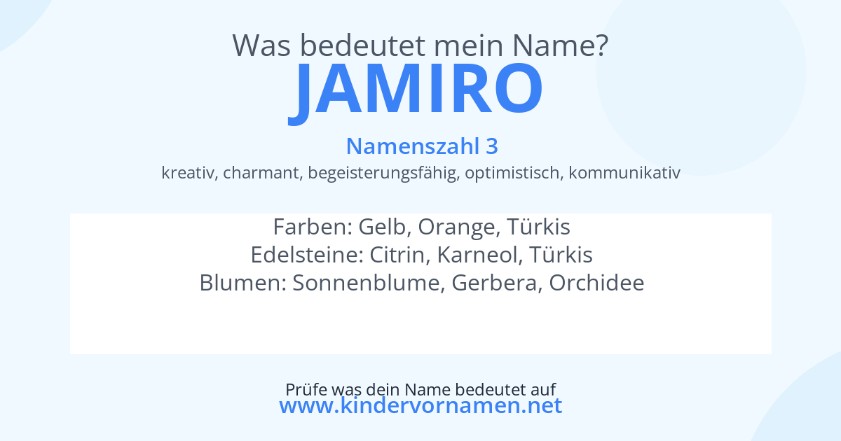 Was bedeutet der Name Jamiro?