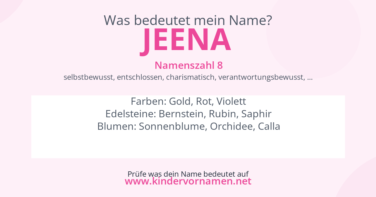Was bedeutet der Name Jeena?