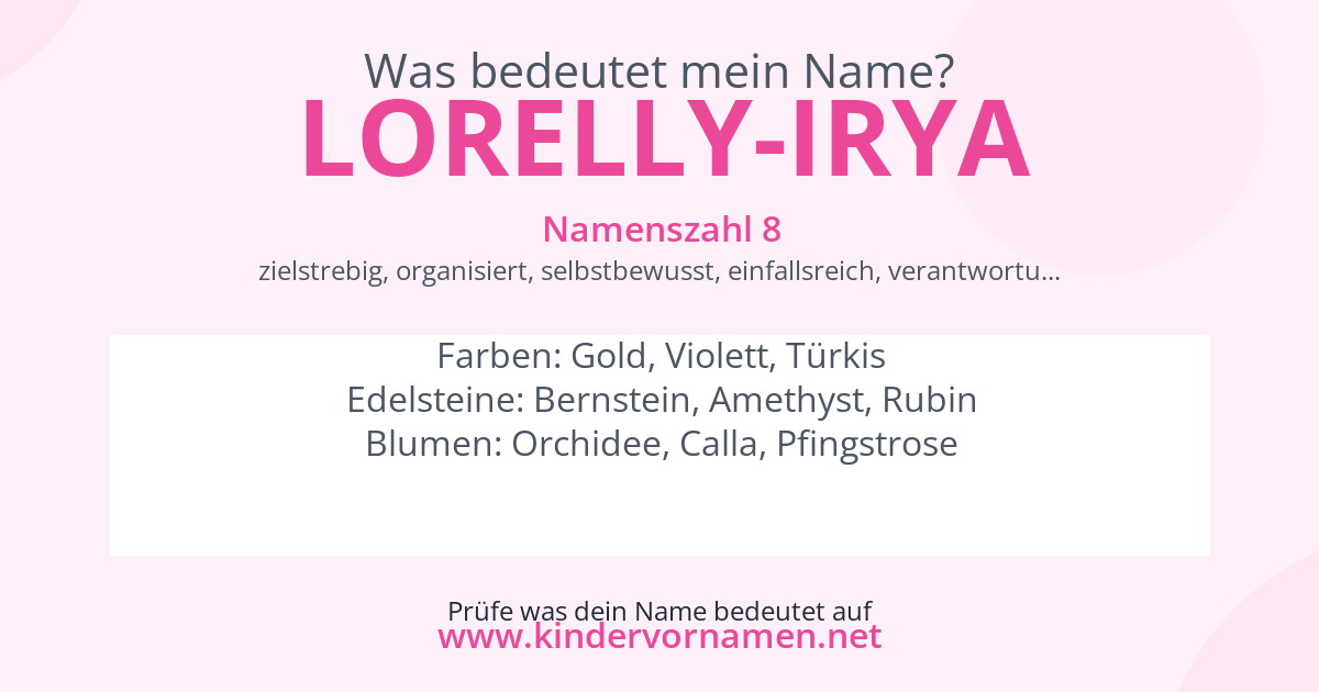 Was bedeutet der Name Lorelly-Irya?