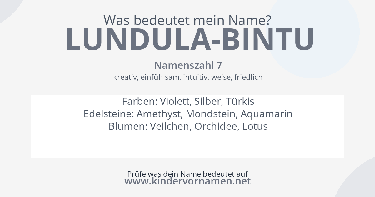 Was bedeutet der Name Lundula-Bintu?