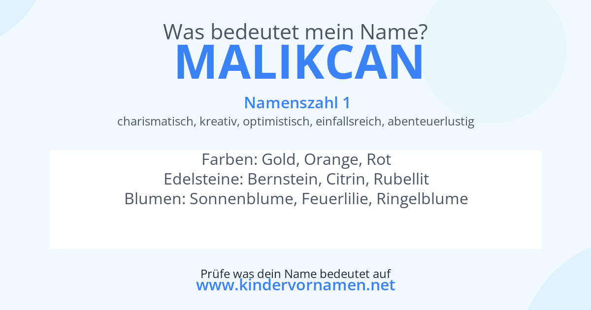 Was bedeutet der Name Malikcan?