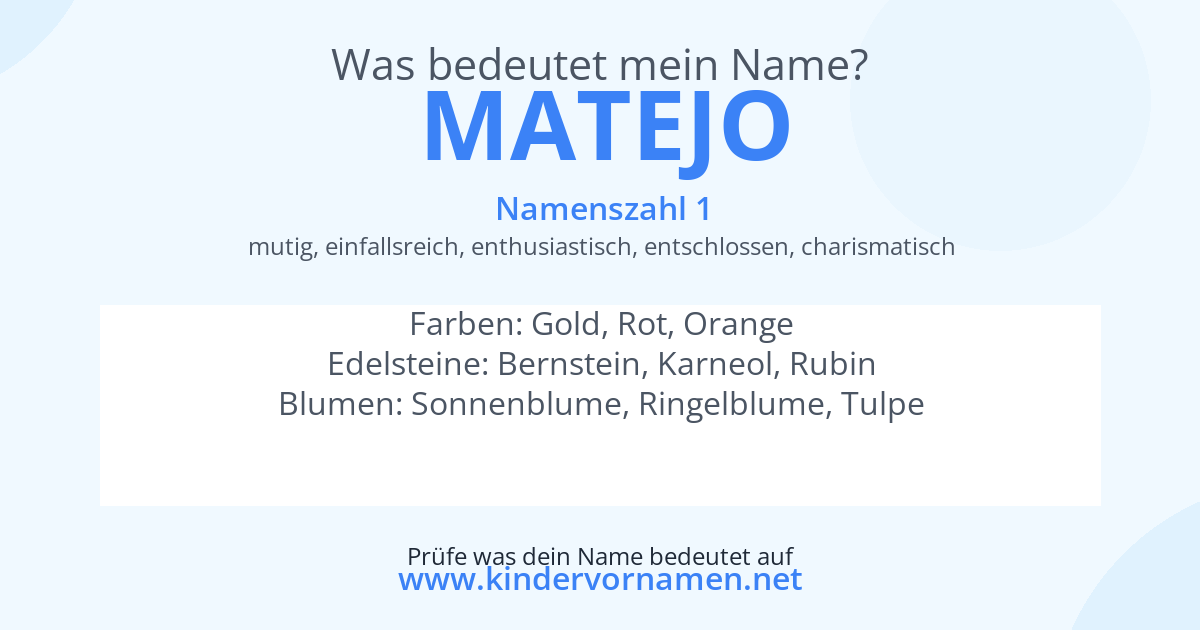 Was bedeutet der Name Matejo?