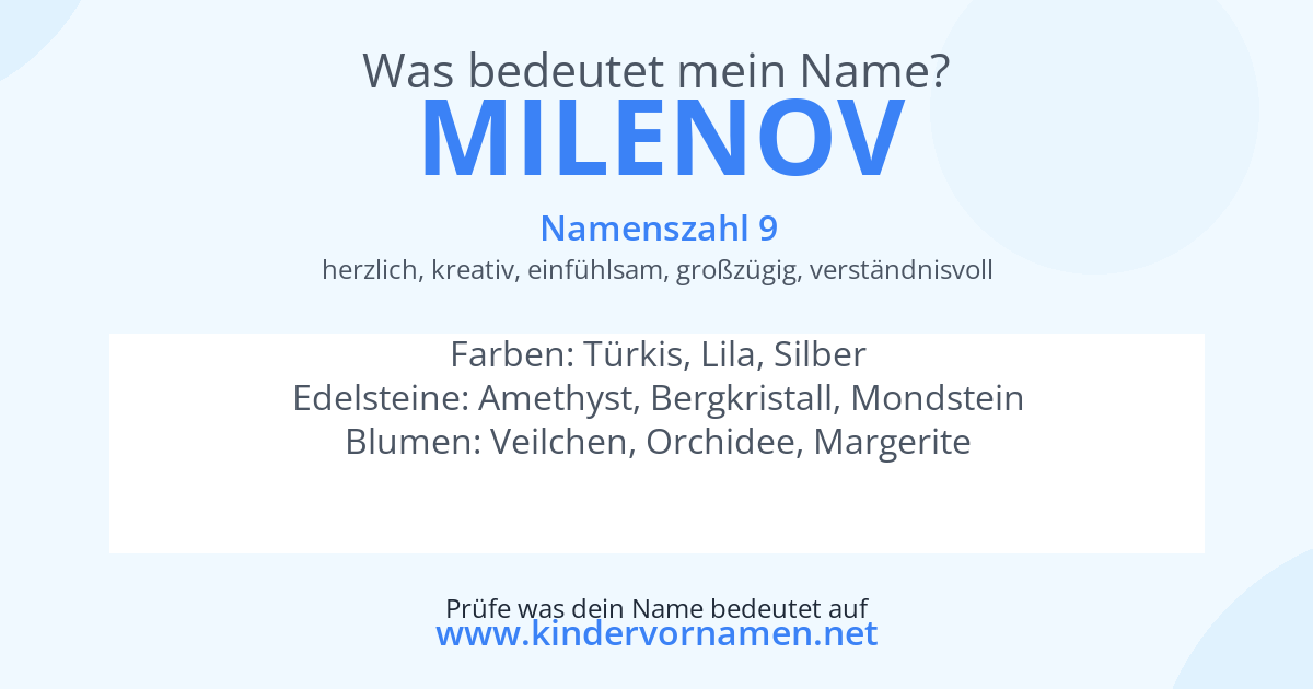 Was bedeutet der Name Milenov?