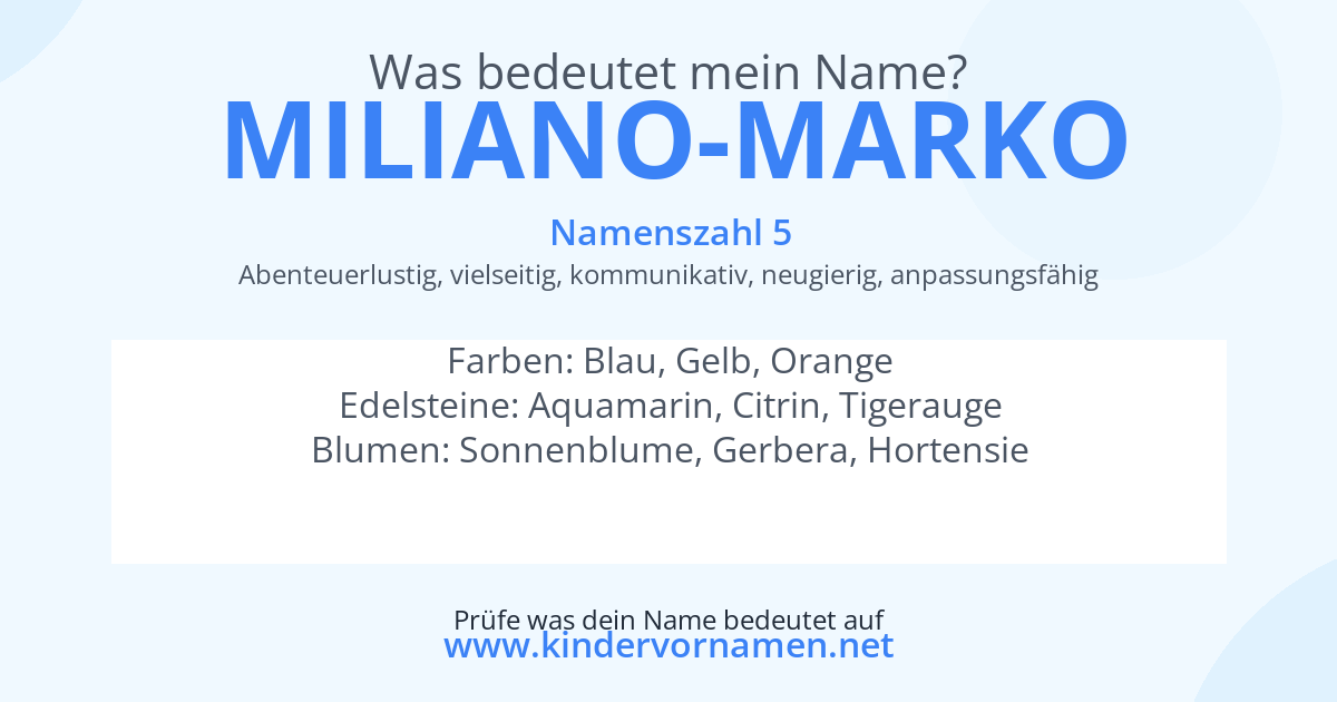 Was bedeutet der Name Miliano-Marko?
