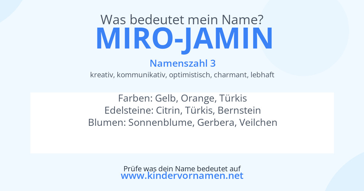 Was bedeutet der Name Miro-Jamin?