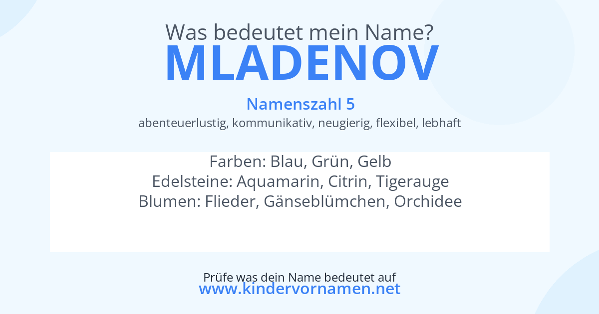Was bedeutet der Name Mladenov?