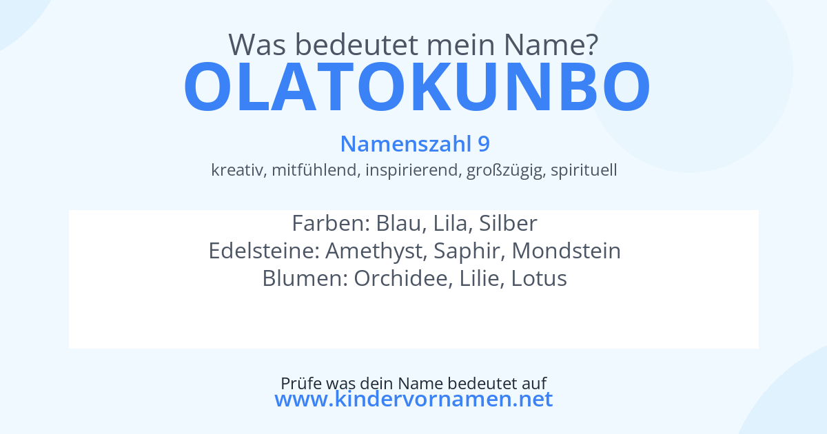 Was bedeutet der Name Olatokunbo?
