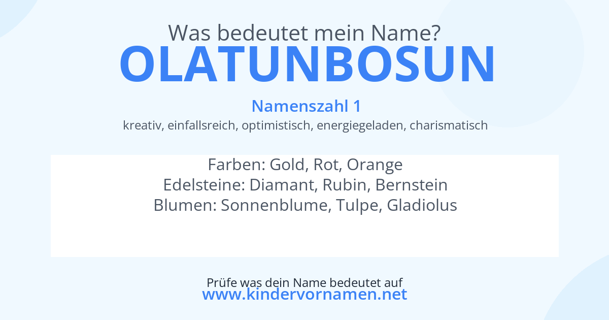 Was bedeutet der Name Olatunbosun?