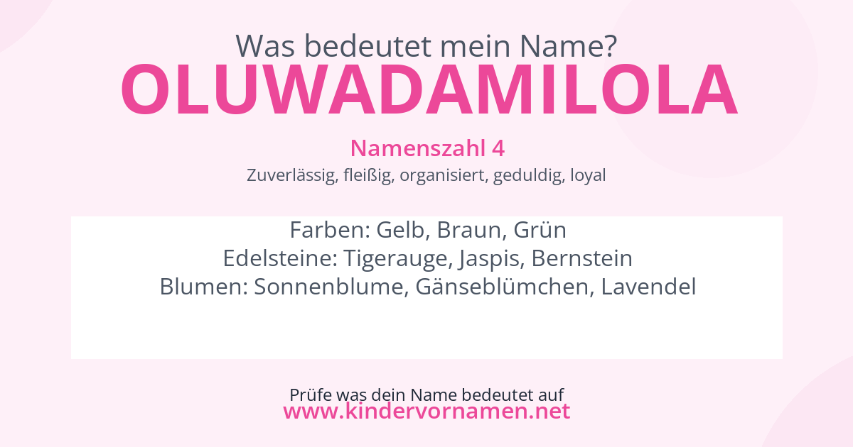 Was bedeutet der Name Oluwadamilola?