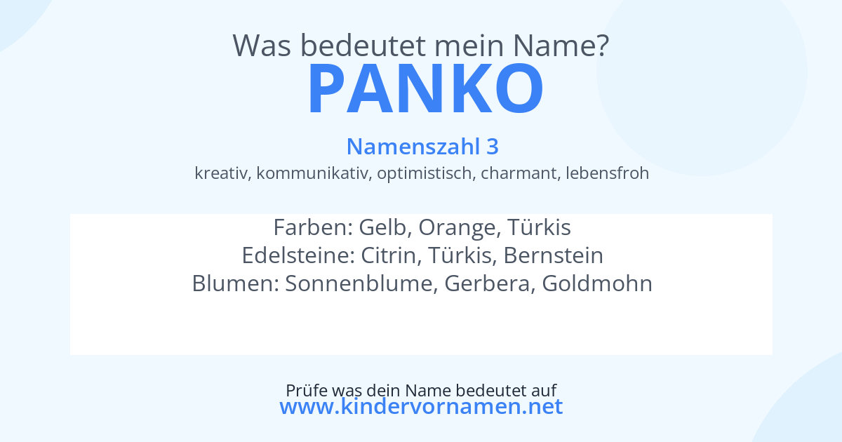Was bedeutet der Name Panko?