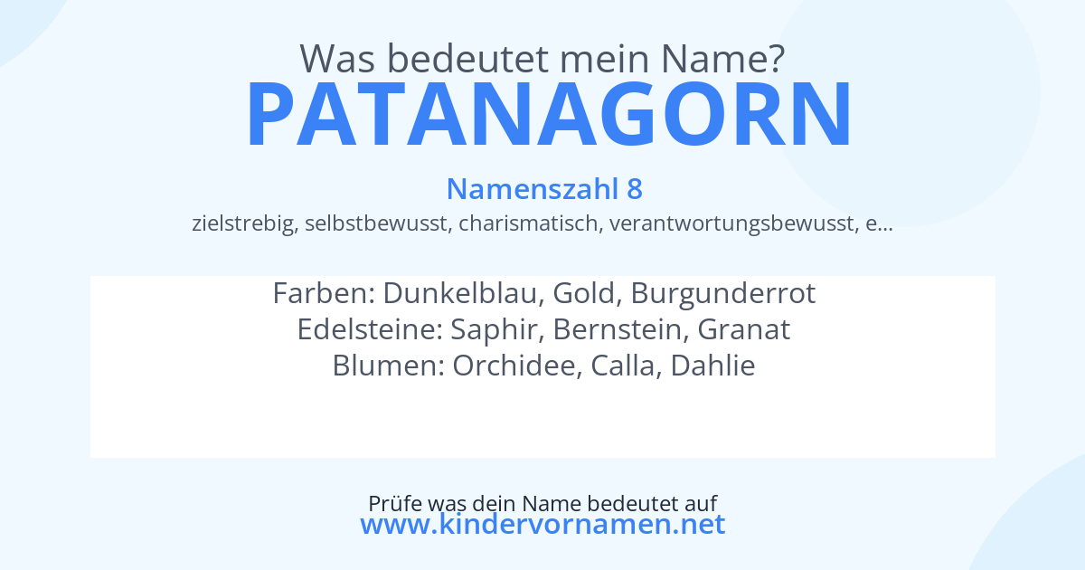 Was bedeutet der Name Patanagorn?