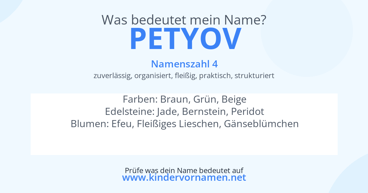 Was bedeutet der Name Petyov?
