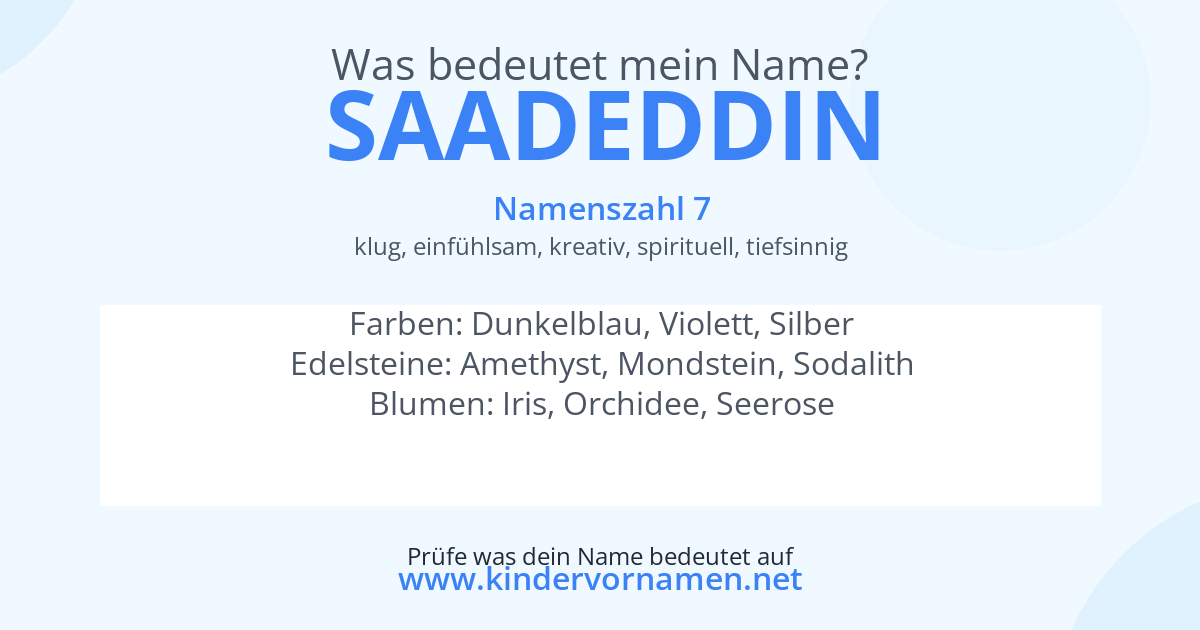 Was bedeutet der Name Saadeddin?