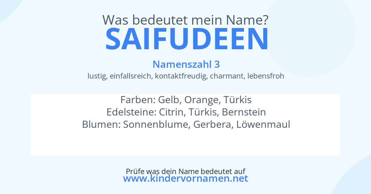 Was bedeutet der Name Saifudeen?