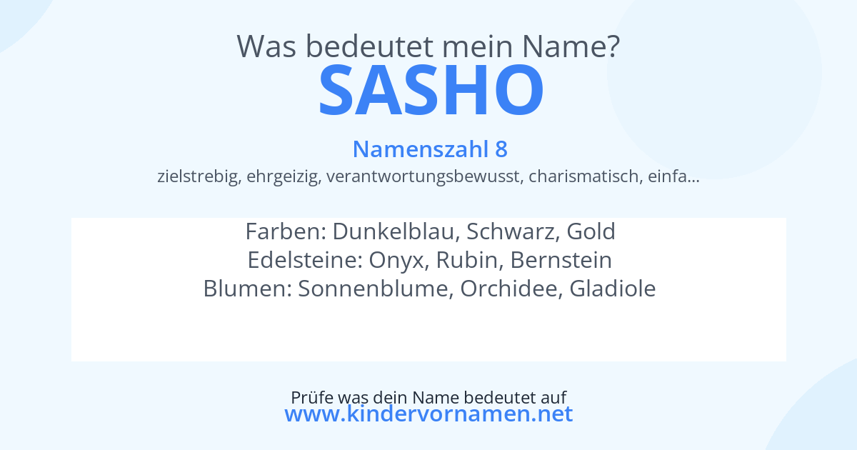 Was bedeutet der Name Sasho?