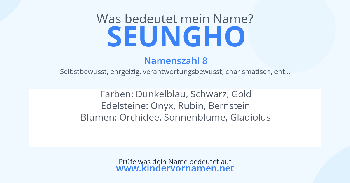 Was bedeutet der Name Seungho?