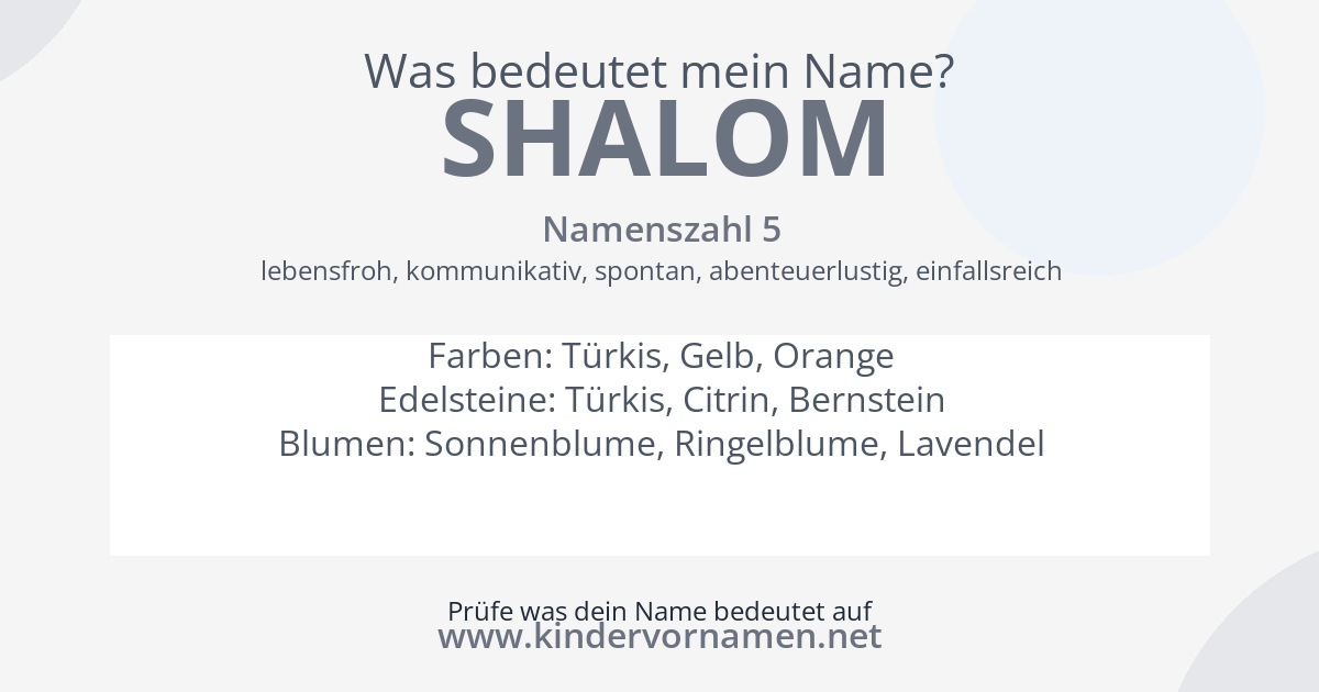 Was bedeutet der Name Shalom?