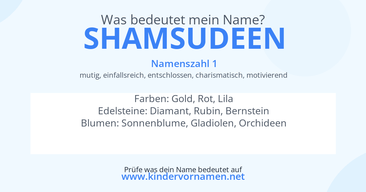 Was bedeutet der Name Shamsudeen?