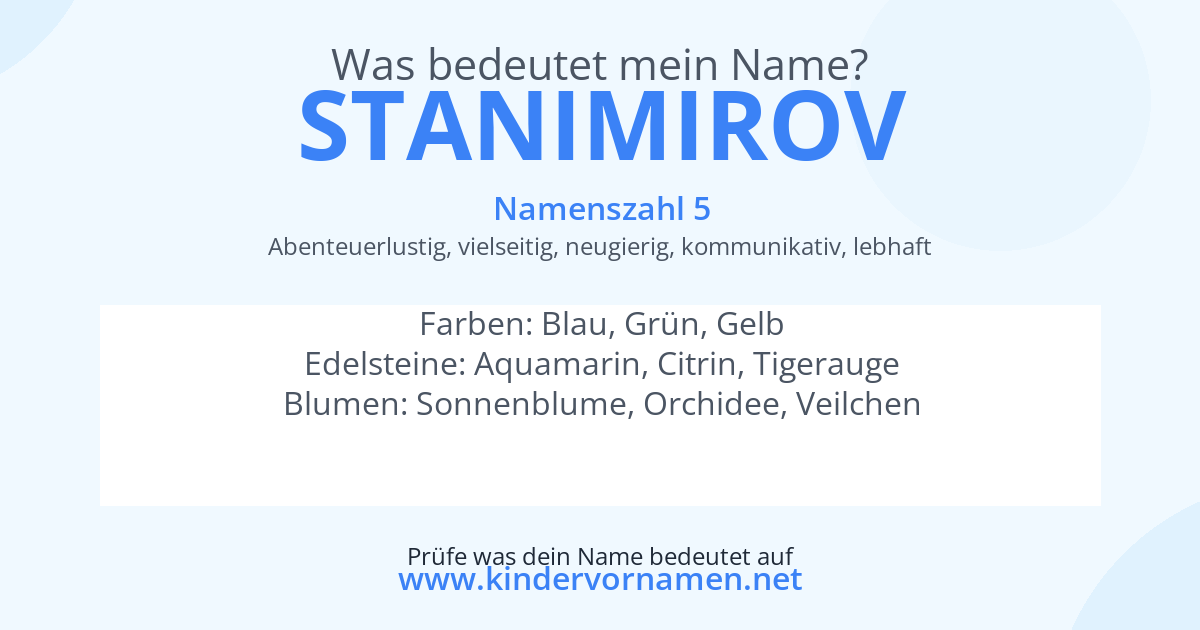 Was bedeutet der Name Stanimirov?