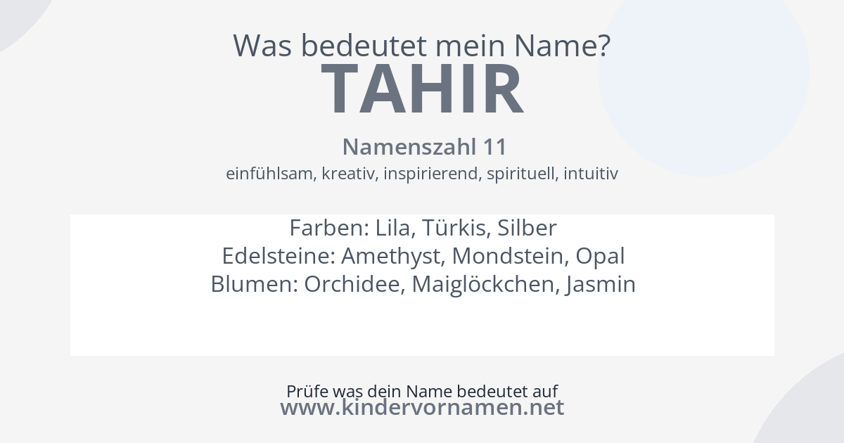 Was bedeutet der Name Tahir?