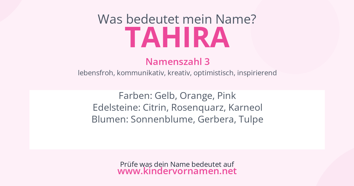 Was bedeutet der Name Tahira?