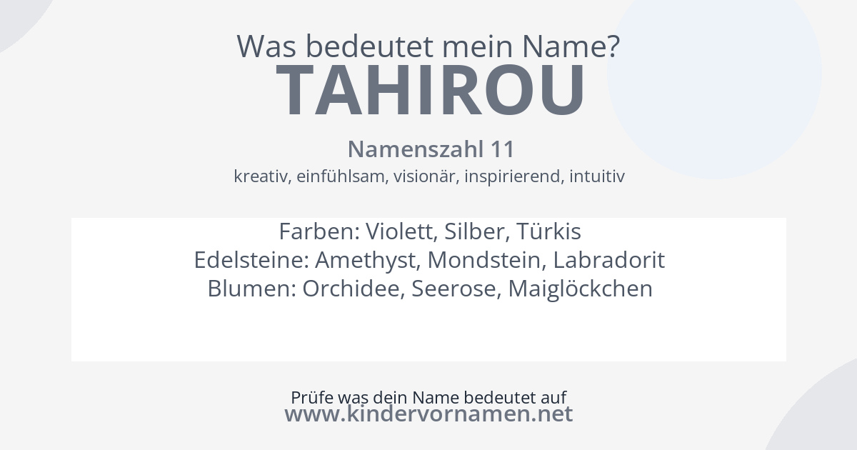 Was bedeutet der Name Tahirou?