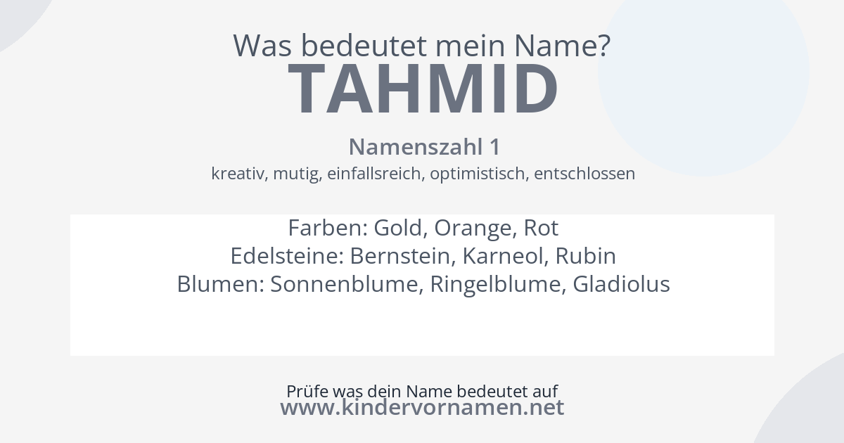 Was bedeutet der Name Tahmid?
