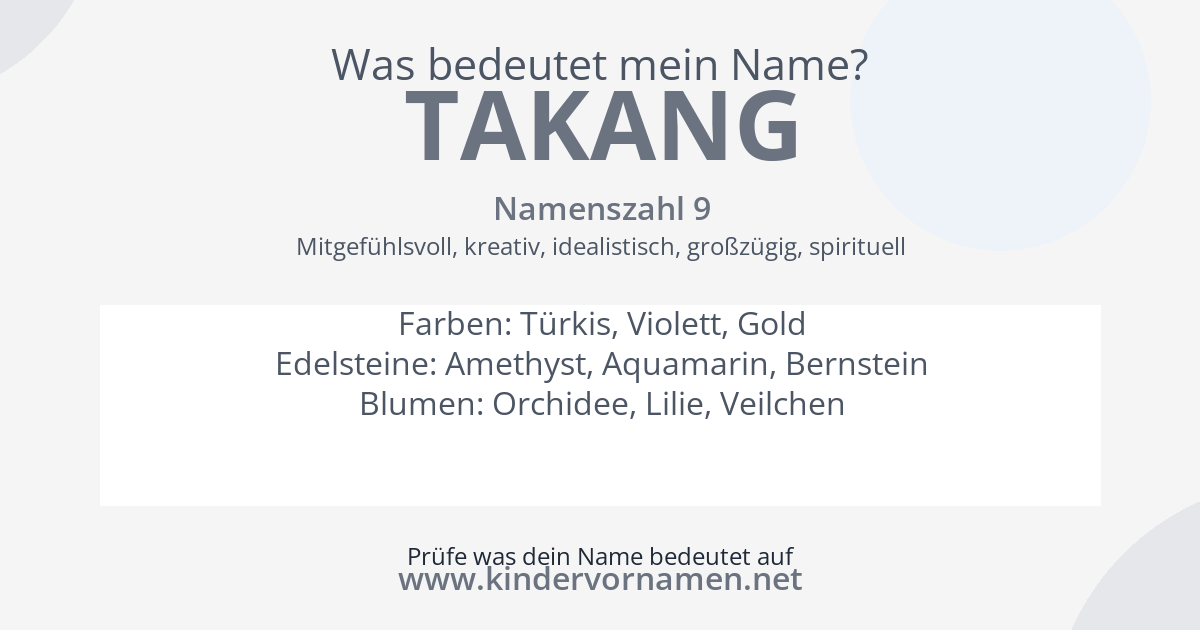 Was bedeutet der Name Takang?