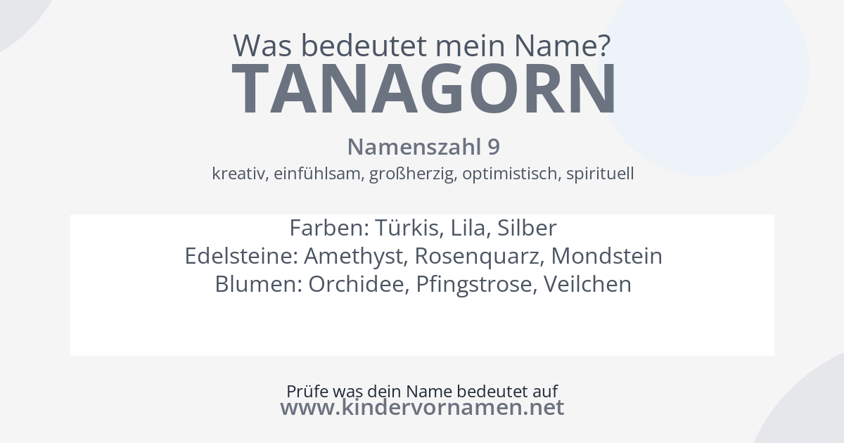 Was bedeutet der Name Tanagorn?