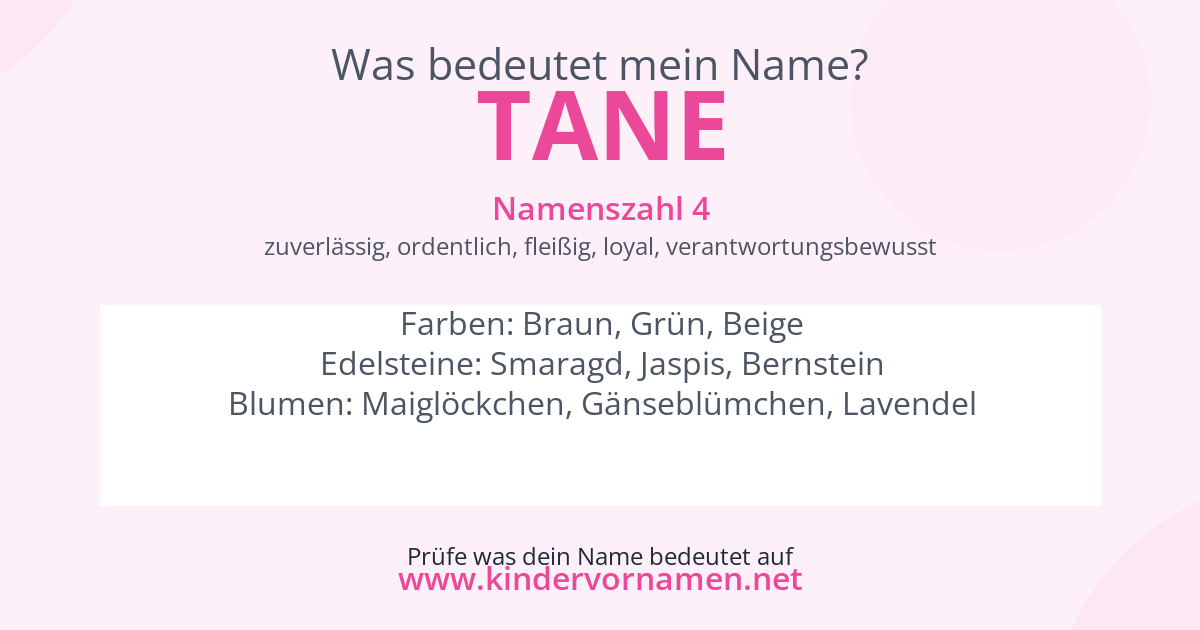 Was bedeutet der Name Tane?