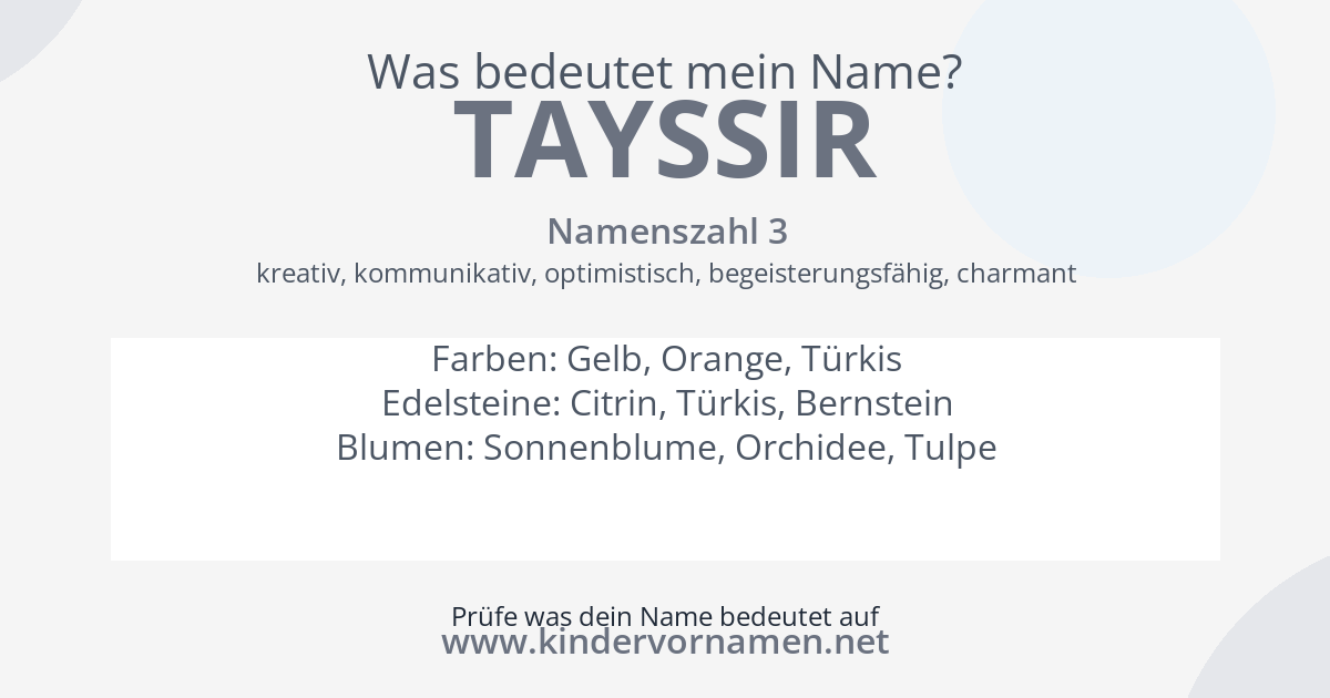 Was bedeutet der Name Tayssir?