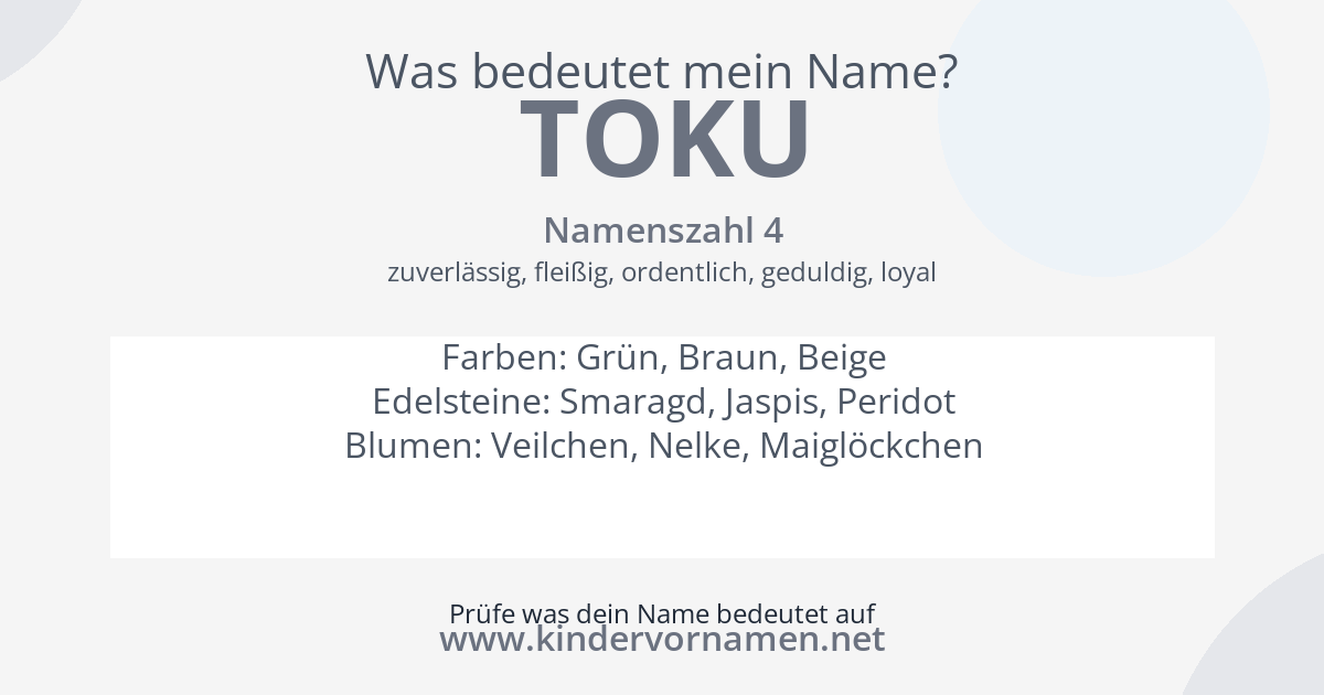 Was bedeutet der Name Toku?