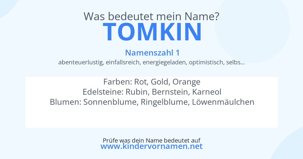 Was bedeutet der Name Tomkin?