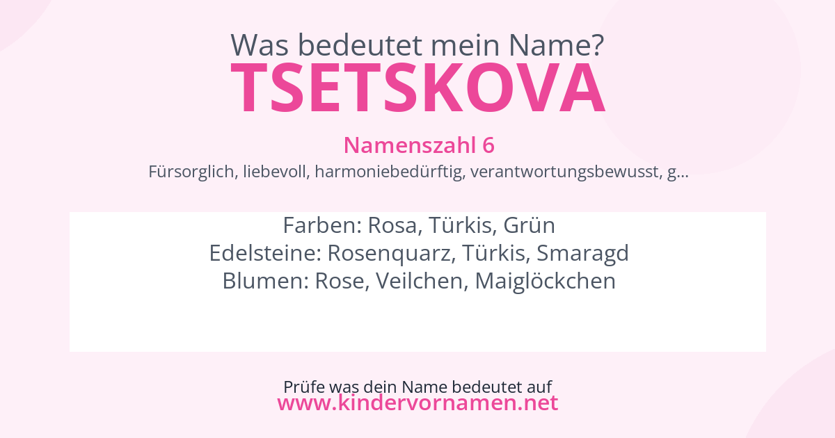 Was bedeutet der Name Tsetskova?
